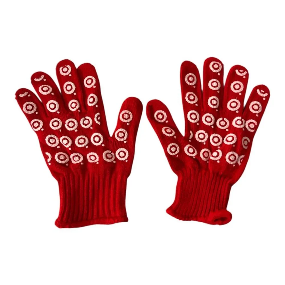 Vintage Target Promotional Red Knit Gripper Gloves White Dot Unused